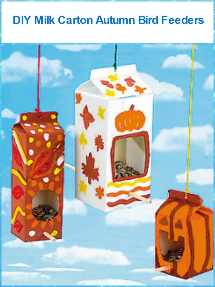 recycled milk carton autumn bird feeders
